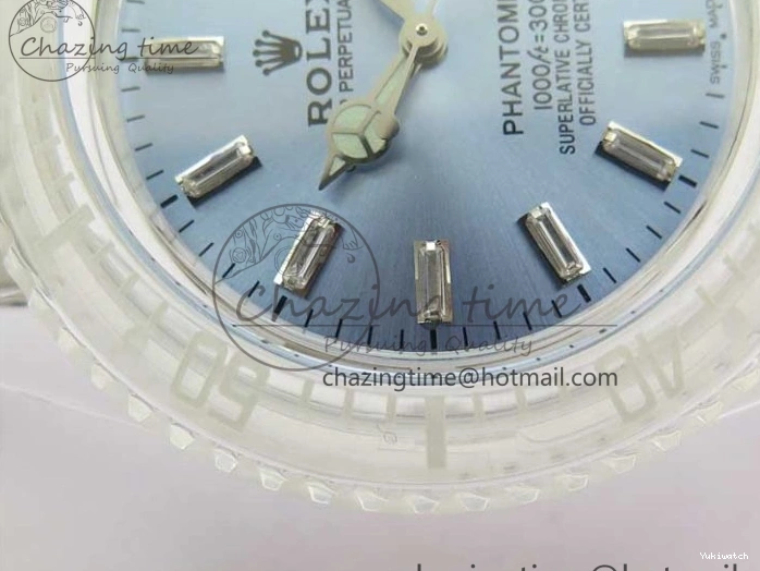 Best Phantomlab Edition 3AF White Dial Submariner VR3135 on Strap Rubber Blue Transparent Light 1109